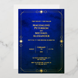 Donkere Blauwe Marmeren Patroon Moderne Frame Trou Folie Uitnodiging