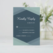 Donkere blauwe Mint Geometric Modern Wedding RSVP Kaart (Staand voorkant)