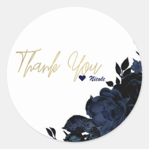 Donkere Blauwe Navy Bloemen Bloemrijke Gotische Gl Ronde Sticker