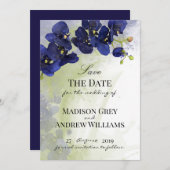 Donkere blauwe orroos Waterverf Sla de datum op Save The Date (Voorkant / Achterkant)