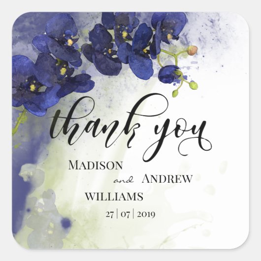 Donkere blauwe orrotsachtige Waterverf Dank je wel Vierkante Sticker (Voorkant)