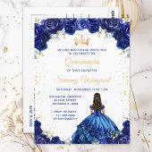 Donkere Blauwe Prinses Bloemige Quinceañera Briefkaart