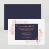 Donkere Blauwe Roze Gouden Bloemige Trouw Informat Informatiekaartje (Voorkant / Achterkant)