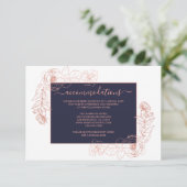 Donkere Blauwe Roze Gouden Bloemige Trouw Informat Informatiekaartje (Staand voorkant)