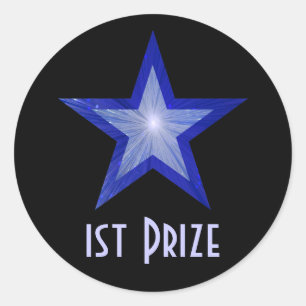 Donkere Blauwe Star '1st Prize' sticker zwart