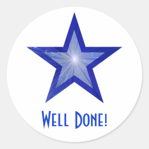 Donkere Blauwe Star 'Goed gedaan' rond sticker wit