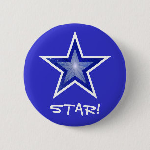 Donkere Blauwe Star 'STAR'-toets blauw Ronde Button 5,7 Cm