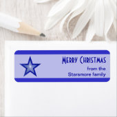 Donkere blauwe sterstreep Merry-kersttekst bleek Etiket (Insitu)