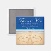 Donkere blauwe strand bruiloft 2 Harten in zand Magneet (Voorkant / Achterkant)