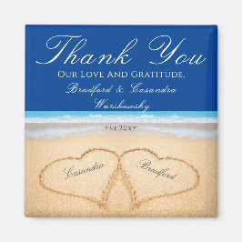 Donkere blauwe strand bruiloft 2 Harten in zand Magneet