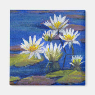 Donkere Blauwe Wateren met White Lily Flowers Magn Magneet