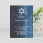 Donkere blauwe Waterverf look Bar Mitzvah Kaart (Staand voorkant)