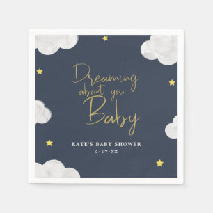 Donkere blauwe Waterverf wolken Baby shower Servet