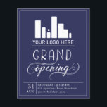 Donkere Blauwe & Witte Grand Opening Jouw Logo Uit Flyer<br><div class="desc">Uitnodigingsfolder voor de grand opening in een elegante donkerblauwe en witte typografie voor je bedrijf,  misschien een winkel,  een restaurant of een schoonheidssalon. Voeg ook je eigen logo toe!</div>