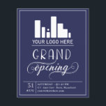 Donkere Blauwe & Witte Grand Opening Jouw Logo Uit Flyer<br><div class="desc">Uitnodigingsfolder voor de grand opening in een elegante donkerblauwe en witte typografie voor je bedrijf,  misschien een winkel,  een restaurant of een schoonheidssalon. Voeg ook je eigen logo toe!</div>