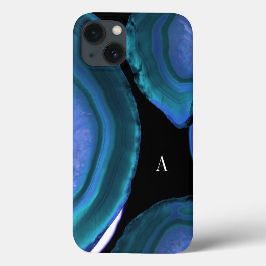 Donkere Blauwgroen Agate Geode Monogram Case-Mate iPhone Case (Achterkant)