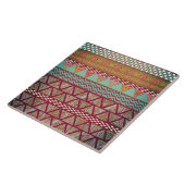 Donkere Blauwgroen Amber Boho Tribal Stripes Patro Tegeltje (Zijkant)