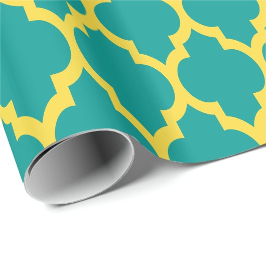 Donkere Blauwgroen anananas Geel Marokkaans #4 Cadeaupapier (Rol Hoek)