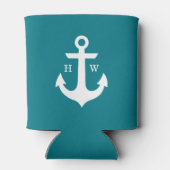 Donkere Blauwgroen anker monogram Blikjeskoeler (Achterkant)