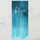 Donkere blauwgroen aqua blauw groen, modern huweli menu (Voorkant)