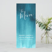 Donkere blauwgroen aqua blauw groen, modern huweli menu (Staand voorkant)