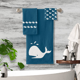 Donkere Blauwgroen Cartoon walvis Nautical Costal Bad Handdoek