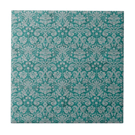 Donkere Blauwgroen Damask Tegeltje (Voorkant)
