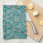 Donkere Blauwgroen Damask Theedoek (Quarter Fold)