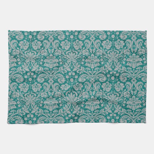 Donkere Blauwgroen Damask Theedoek (Horizontaal)