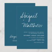 Donkere Blauwgroen eenvoudige handschrift Boho Wed Kaart (Voorkant / Achterkant)