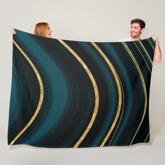 Donkere blauwgroen en gouddeken fleece deken (In situ)