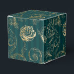 Donkere Blauwgroen en gouden Floral Damask Bedankdoosjes<br><div class="desc">rozen geven de voorkeur aan een doos met accenten van blauwgroen en goud.</div>