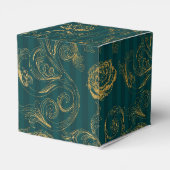 Donkere Blauwgroen en gouden Floral Damask Bedankdoosjes (Achterkant)