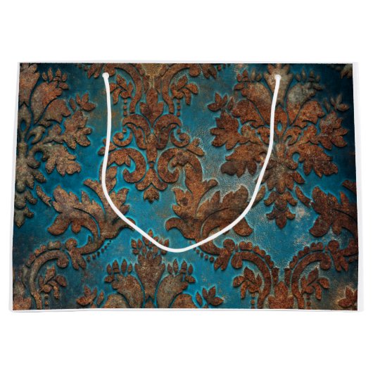 Donkere Blauwgroen en Patina Damask Groot Cadeauzakje (Voorkant)