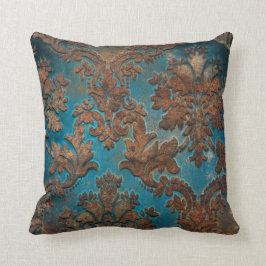 Donkere Blauwgroen en Patina Damask Kussen