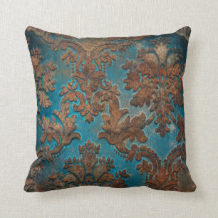 Donkere Blauwgroen en Patina Damask Kussen
