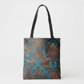 Donkere Blauwgroen en Patina Damask Tote Bag (Voorkant)