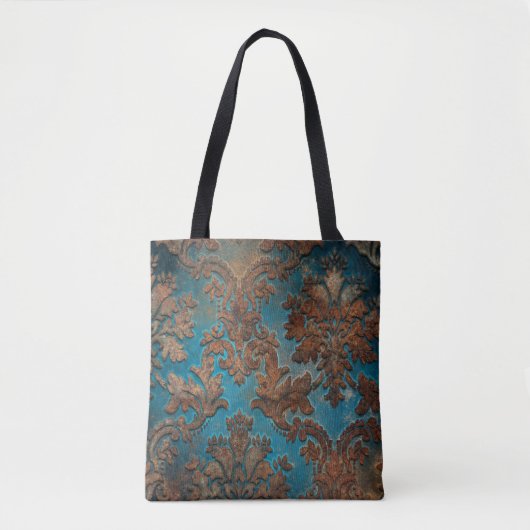 Donkere Blauwgroen en Patina Damask Tote Bag (Voorkant)