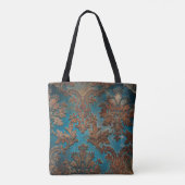 Donkere Blauwgroen en Patina Damask Tote Bag (Achterkant)