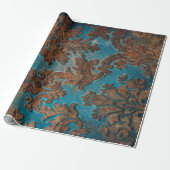 Donkere Blauwgroen en Rust Damask Cadeaupapier (Uitgerold)