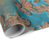 Donkere Blauwgroen en Rust Damask Cadeaupapier (Rol Hoek)