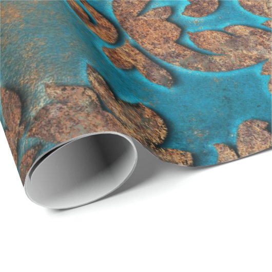 Donkere Blauwgroen en Rust Damask Cadeaupapier (Rol Hoek)