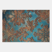 Donkere Blauwgroen en Rust Damask Inpakpapier Vel (Voorkant)