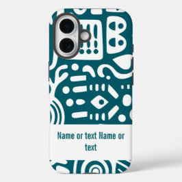 Donkere blauwgroen en witte doodles iPhone 16 hoesje