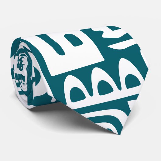 Donkere blauwgroen en witte doodles van 7 stropdas (Opgerold)