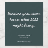 Donkere Blauwgroen Funny weet niet wat 2022 kan op Wijn Etiket (Enkel label)