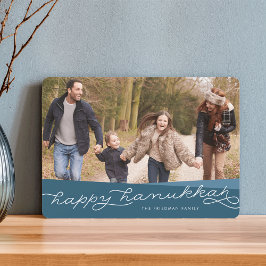 Donkere Blauwgroen geo-script | Hanukkah-foto Feestdagenkaart