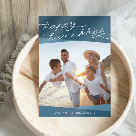 Donkere Blauwgroen geo-script | Hanukkah-foto Feestdagenkaart