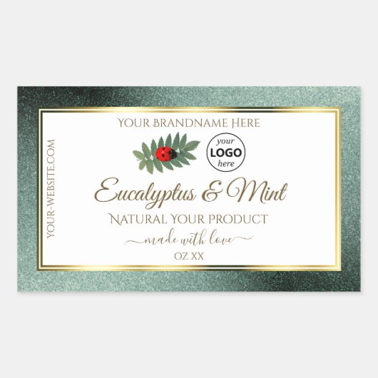 Donkere Blauwgroen Glitter White Product Label Lad (Voorkant)