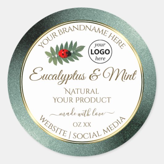 Donkere Blauwgroen Glitter White Product Label Lad (Voorkant)